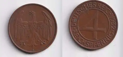4 Pfennig Kupfer Münze Weimarer Republik 1932 A "Brüning Taler" (154784)