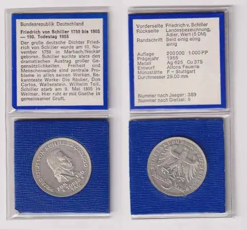 BRD Gedenk Münze 5 Mark Friedrich Von Schiller 1955 vz (151987)
