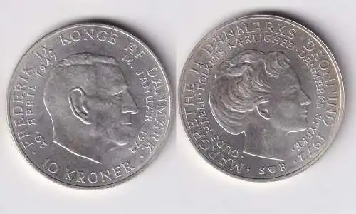 10 Kroner Silber Münze Dänemark Frederik IX und Margrethe II 1972 (162303)
