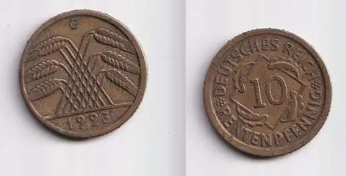10 Rentenpfennig Messing Münze Deutsches Reich 1923 G, Jäger 309 (150634)