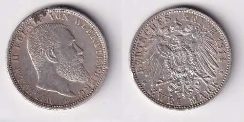 2 Mark Silbermünze Württemberg König Wilhelm II 1914 Jäger 174  (152541)
