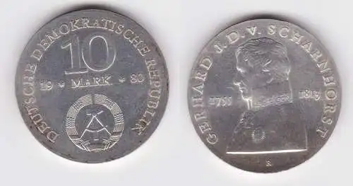 DDR Gedenk Silber Münze 10 Mark Gerhard J.D. v. Scharnhorst 1980 Stgl. (129537)
