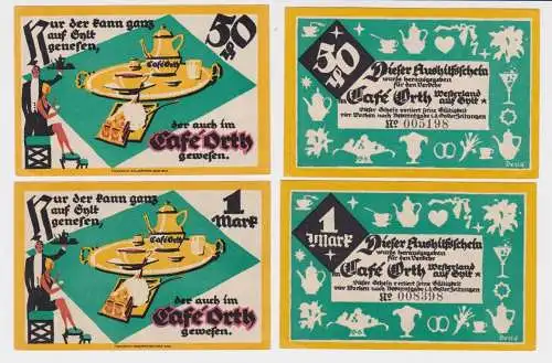 2 Banknoten Notgeld Westerland auf Sylt Cafe´ Orth (1921) (153830)