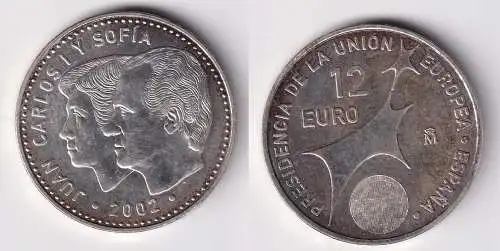12 Euro Silbermünze Spanien Juan Carlos mit Frau EU Präsidentschaft 2002(160503)