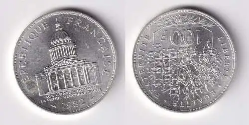 100 Franc Silber Münze Frankreich Panthéon 1982 vz/Stgl. (162930)