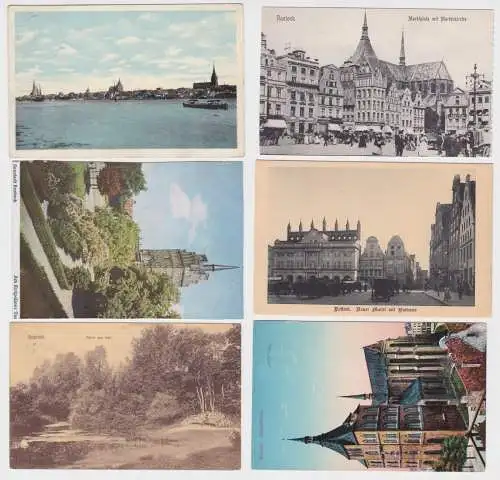 903896 AK 6x Rostock - Marktplatz, Marienkirche, Rathaus, Kröpeliner Tor