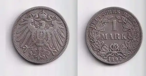 1 Mark Silber Münze Deutschland Kaiserreich 1892 D Jäger Nr.17 (153160)