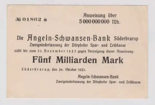 5 Milliarden Mark Banknote Inflation Angeln Schwansen Bank Süderbraup (142799)