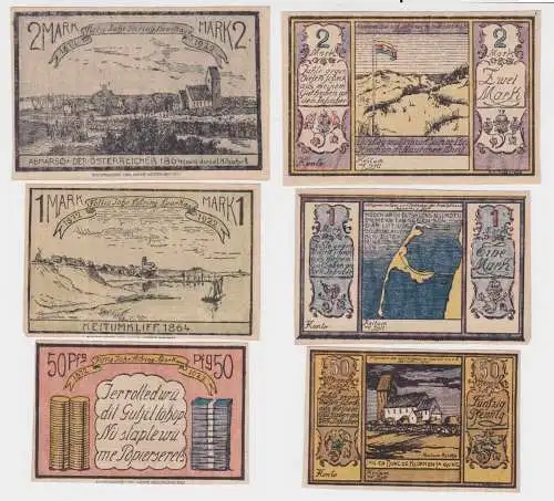 50 Pfennig, 1 & 2 Mark Banknoten Notgeld Gemeinde Keitum auf Sylt 1922 (154881)