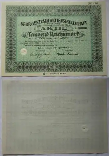 1000 RM Aktie Gebr. Jentzsch Ag Naundorf bei Großenhain Dezember 1941 (133700)