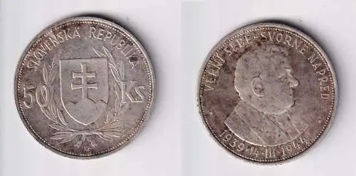 50 Kronen Silber Münze Slowakei Dr. Josef Tiso 1944 ss+ (165139)