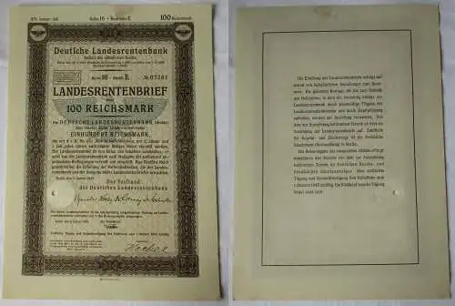 100 Reichsmark Landesrentenbrief Deutsche Landesrentenbank Berlin 1943 (138693)