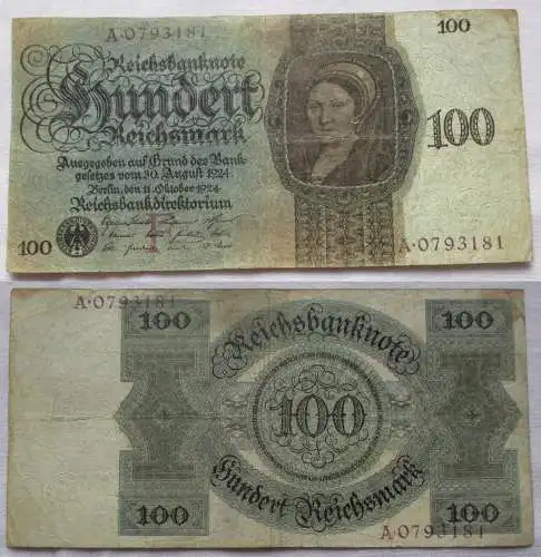 100 Reichsmark Reichsbanknote 11.10.1924 Nr. A  Rosenberg 171a (165317)