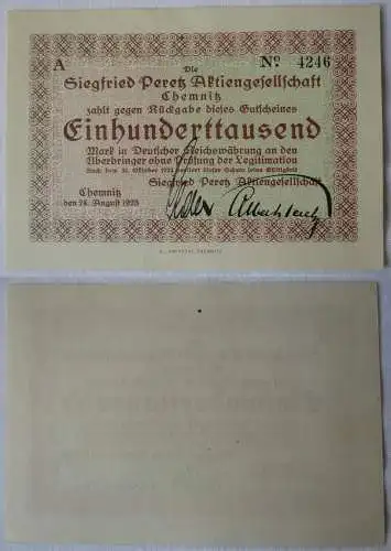 100000 Mark Banknote Chemnitz Siegfried Peretz AG 24.08.1923 (131790)