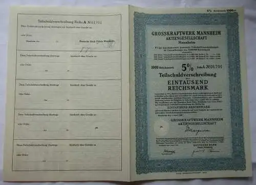 1000 Mark Aktie Großkraftwerk Mannheim AG 1.April 1940 (162611)