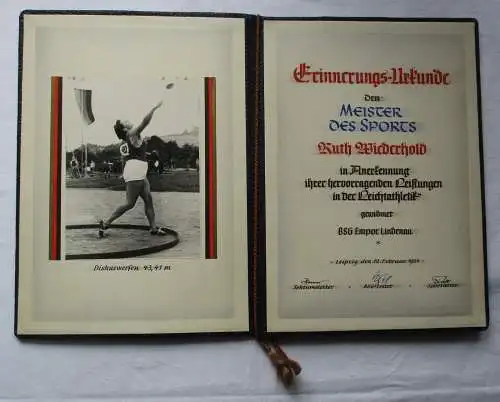 DDR Erinnerungs-Urkunde Ehrentitel Meister des Sports Ruth Wiederhold (165147)