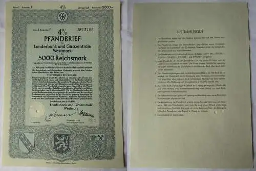 5000 Reichsmark Landesbank & Girozentrale Westmark Saarbrücken 1.7.1942 (135990)