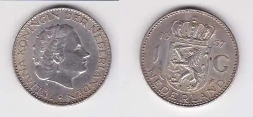 1 Gulden Silber Münze Niederlande 1957 f.vz (164823)