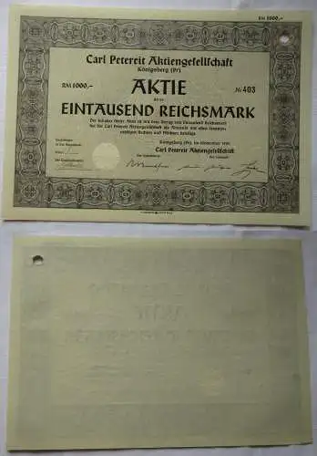 1000 RM Aktie Carl Petereit AG Königsberg in Pr. November 1939 (136106)