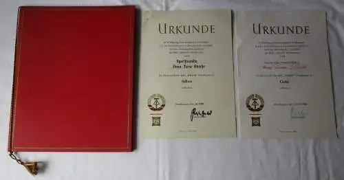 2x DDR Urkunde Ehrennadel der BSG Aktivist Nordhausen in Silber + Gold (165184)