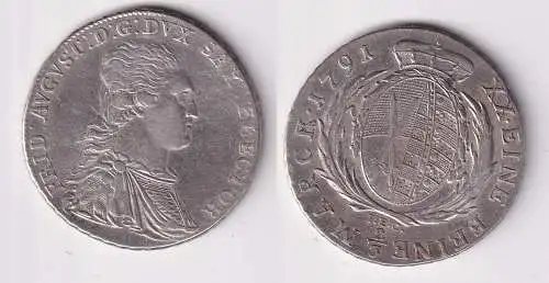 2/3 Taler Silber Münze Sachsen 1791 IEC ss+ (162064)