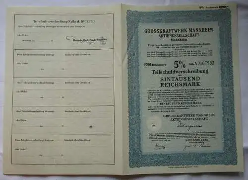 1000 Mark Aktie Großkraftwerk Mannheim AG 1.April 1940 (164488)
