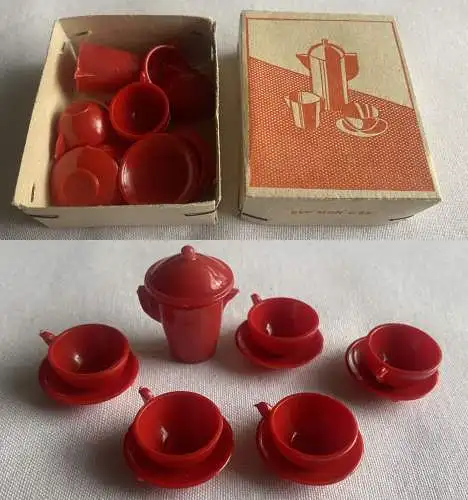 DDR Puppengeschirr Plaste Rot in seltener OVP (168797)