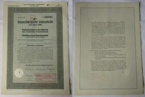 500 RM Aktie Braunschweigische Staatsanleihe Braunschweig 1.3.1929 (136463)