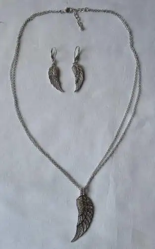 elegantes 925er Sterling Silber Schmuckset in Flügelform Kette + Ohrring /157422