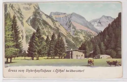 66502 Ak Gruß vom Unterkunftshaus im Ojthal bei Oberstdorf um 1900