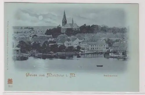 98791 Mondschein Ak Gruss aus Malchow i.M. Stadtkirche um 1900