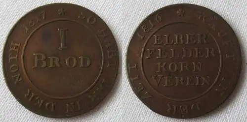 seltene 1 Brod Kupfer Marke Elberfelder Kornverein 1816 - 1817 (130597)