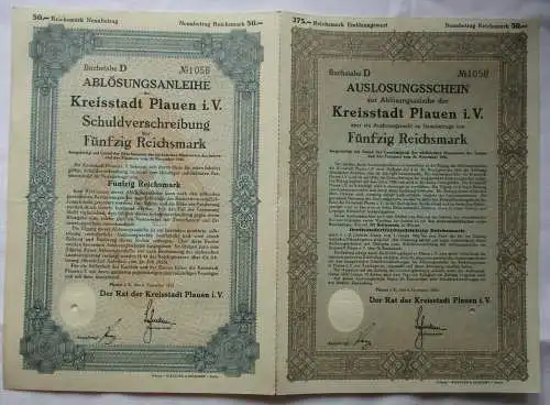 50 RM Auslosungsschein Ablösungsanleihe Kreisstadt Plauen i.V. 6.12.1930(164816)