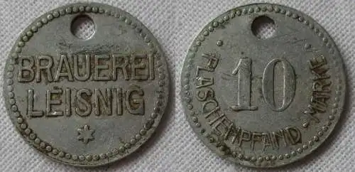 seltene alte Aluminium 10 Flaschen Pfandmarke Brauerei Leisnig  (103332)