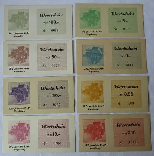 8 Banknoten 0,10 bis 100 Mark DDR LPG Geld "Vereinte Kraft" Vogelsberg (153442)
