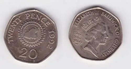 20 Pence Kupfer Nickel Münze Guernsey 1992 Landkarte vz (164839)