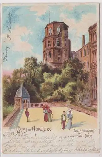 82682 Lithographie Ak Gruß aus Heidelberg - der Schlossaltan 1900
