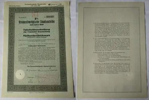 500 RM Aktie Braunschweigische Staatsanleihe Braunschweig 1.3.1929 (134691)