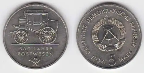 DDR Gedenk Münze 5 Mark 500 Jahre Postwesen 1990 vorzüglich (140267)