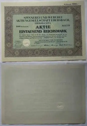 1000 RM Aktie Spinnerei & Weberei AG Ebersbach Sachsen 16.Juni 1942 (132406)