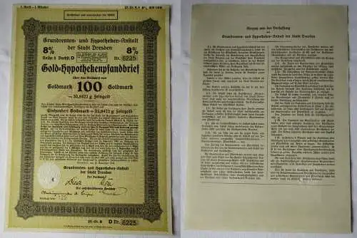 100 Goldmark Pfandbrief Grundrenten & Hypotheken-Anstalt Dresden 1928 (139217)