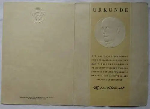 DDR Urkunde VEB Muss. & Dekodruckerei Penig Brigadier Rohwarenlager 1956 /164859