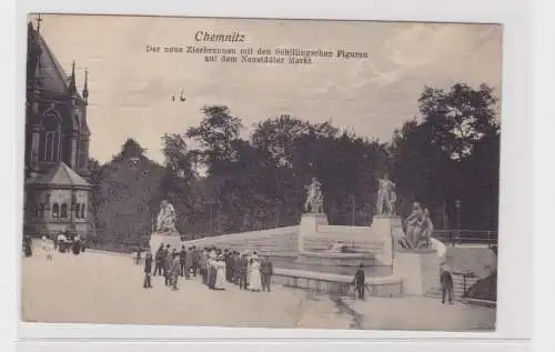 906425 AK Chemnitz - Der neue Zierbrunnen mit den Schillingschen Figuren 1909