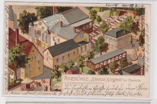 904784 Lithographie Ak Pelzmühle, Station Siegmar bei Chemnitz 1903