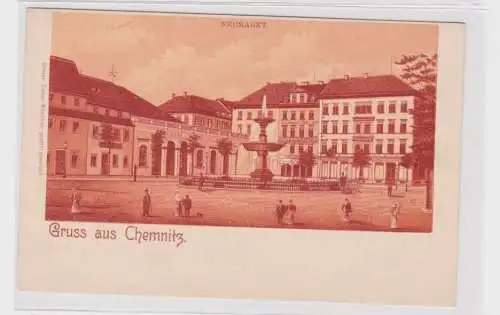 905692 AK Gruss aus Chemnitz - Neumarkt, Straßenansicht mit Brunnen um 1900