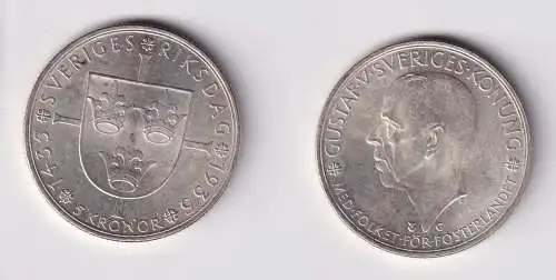 5 Kronen Silber Münze Schweden 500 Jahre schwedischer Reichstag 1935 vz (165201)