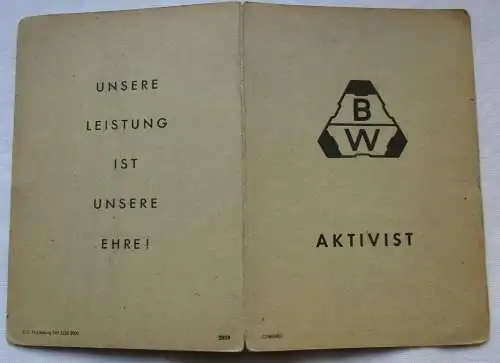 seltene DDR Urkunde BW Aktivist Maschinenfabrik Buckau Wolf Magdeburg (127033)