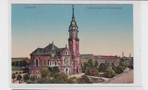 906170 AK Chemnitz - Josephinenplatz mit Lukaskirche, Totalansicht