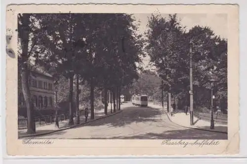 905257 Ak Chemnitz - Kassberg-Auffahrt mit Straßenbahn 1930