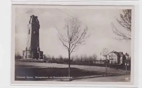 906423 AK Chemnitz-Borna - Bismarckturm mit Bismarckschlößchen 1936